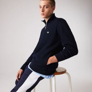 Lacoste Zippered Stand-Up Collar Cotton Sweatshirt Pánské - Mikiny Tmavě Blankyt Blankyt | CZ-C3PaCT